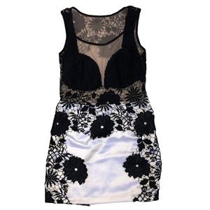 Black and White Lace Flowered Formal Mini Dress